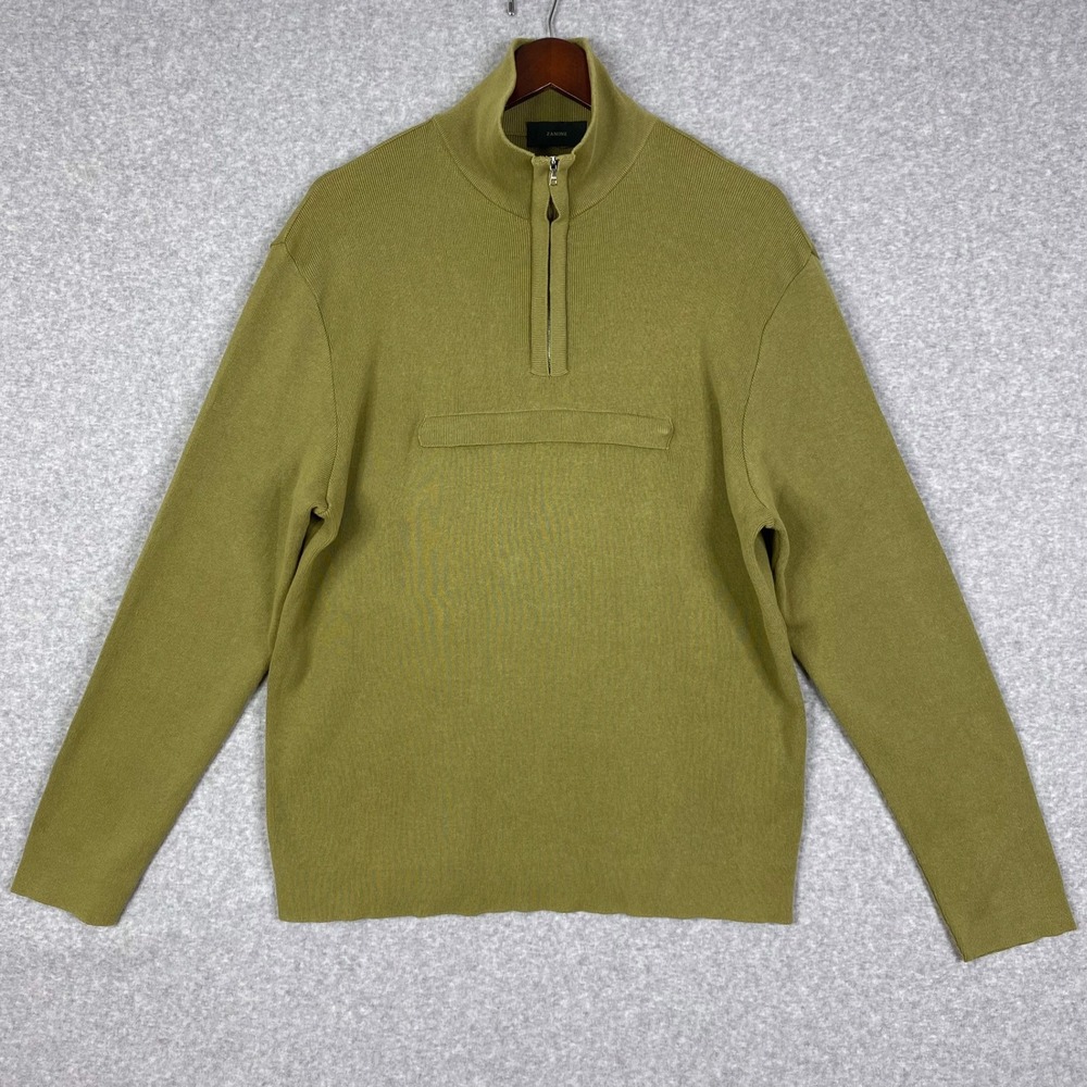 Zanone Sweater Size 52 Green 1/4 Zip Cotton Pullover Front Zip Pocket
